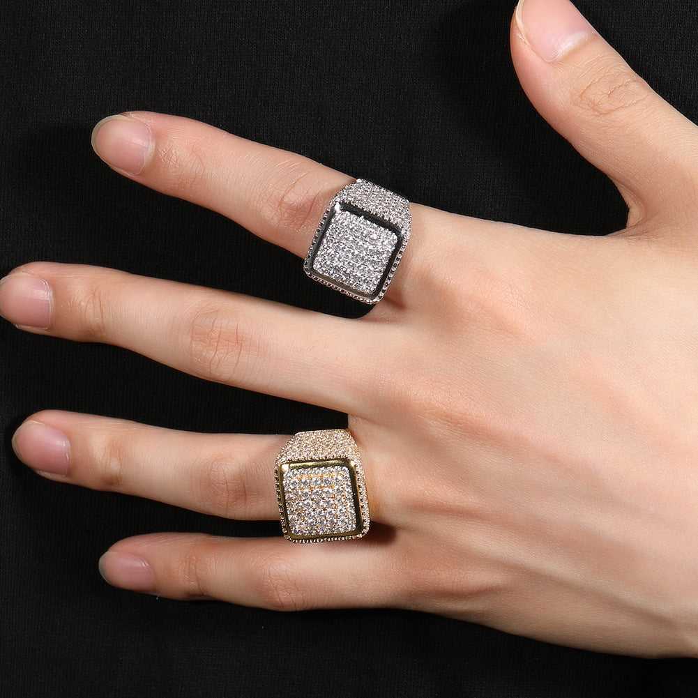 Hip-hop large square ring with zircon - MERGE.DAY.1.FREESTYLE