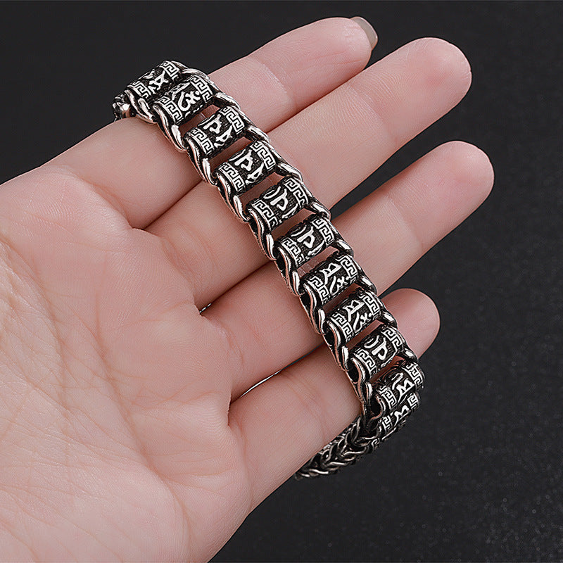 Six Character Mantra Rotary Silver Chain bracelet - MERGE.DAY.1.FREESTYLE