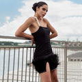 Sexy Tube Top Pearl One Shoulder Feather Decoration Cover Hip Bandage Dress - MERGE.DAY.1.FREESTYLE