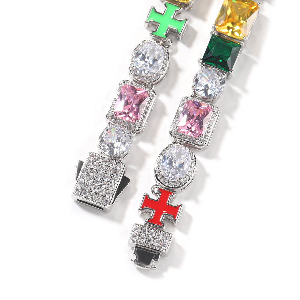 Hip-hop necklace with colorful zircon inlays and a square cross - MERGE.DAY.1.FREESTYLE