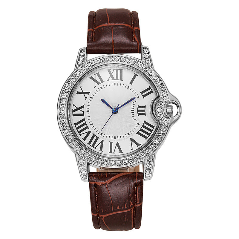 Fashion Diamond-Encrusted Women's Quartz Watch with Leather Strap - MERGE.DAY.1.FREESTYLE