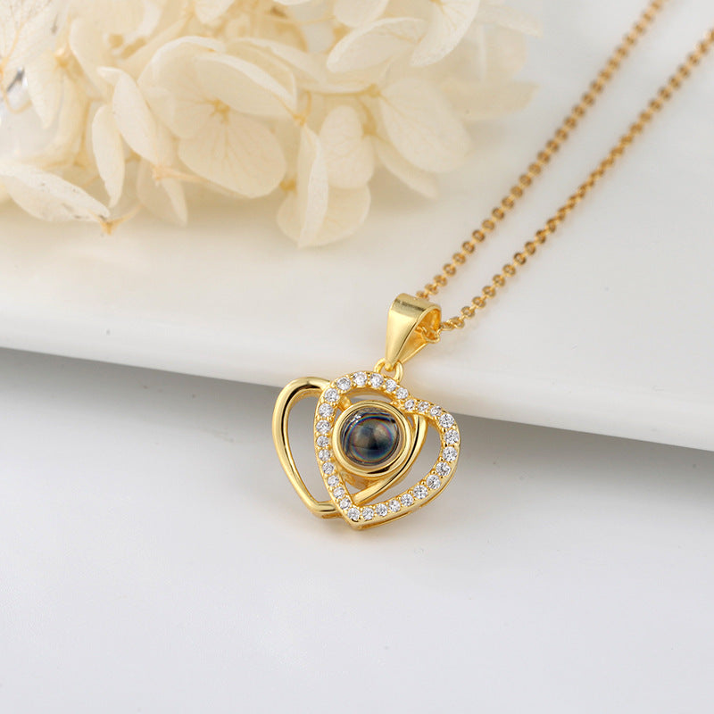 I love you double love heart projection Necklace clavicle chain - MERGE.DAY.1.FREESTYLE