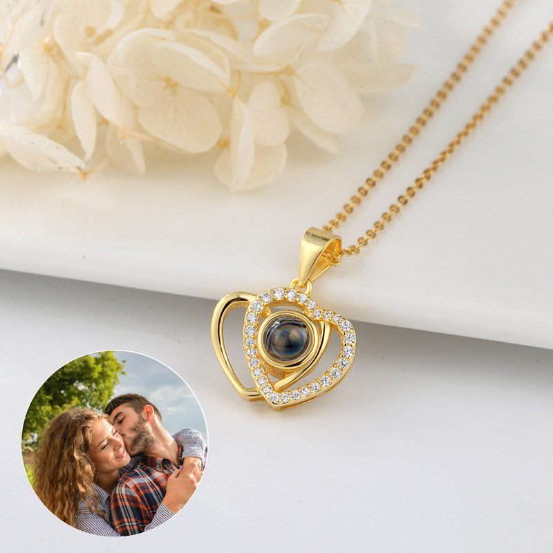 I love you double love heart projection Necklace clavicle chain - MERGE.DAY.1.FREESTYLE