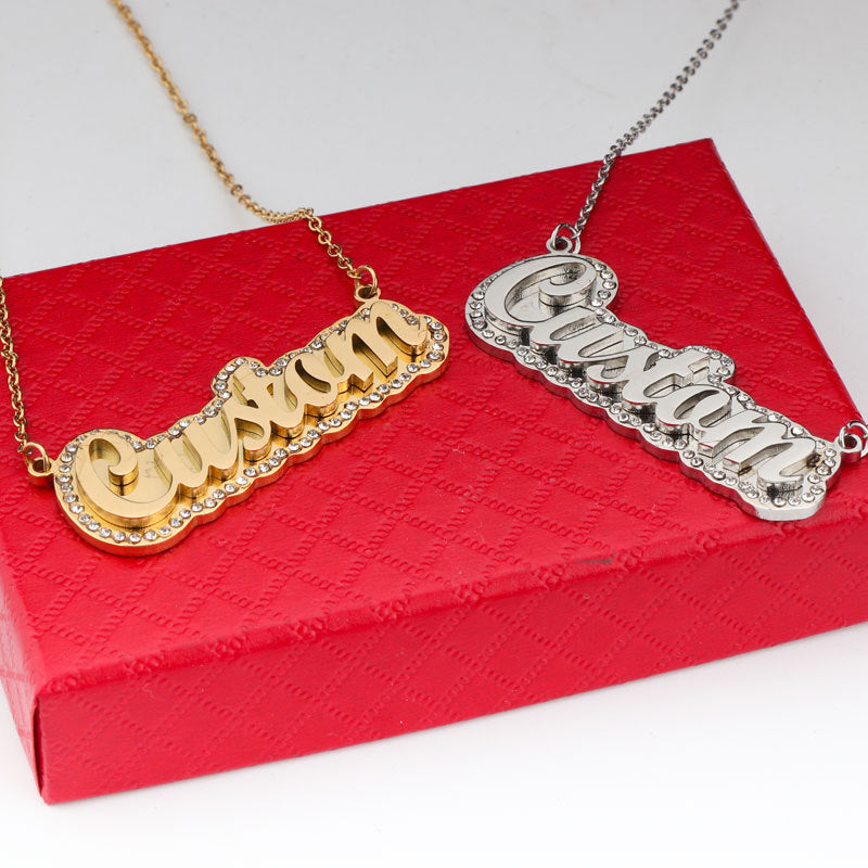 Customized double layer diamond name necklace - MERGE.DAY.1.FREESTYLE