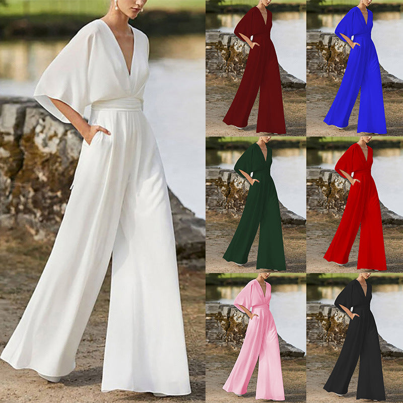 Dress Jumpsuit Explosive Deep V High Waist Wide Leg Trousers - MERGE.DAY.1.FREESTYLE