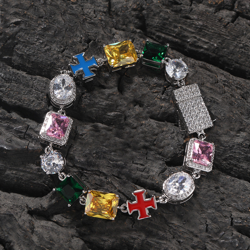 Hip-hop necklace with colorful zircon inlays and a square cross - MERGE.DAY.1.FREESTYLE