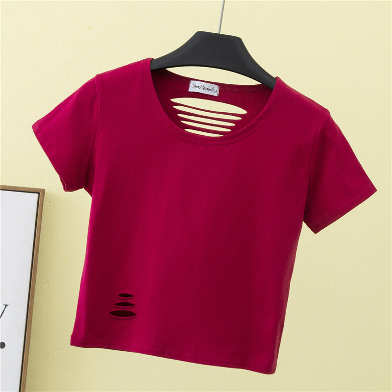 Summer ripped tight backless high waist T-shirt - MERGE.DAY.1.FREESTYLE