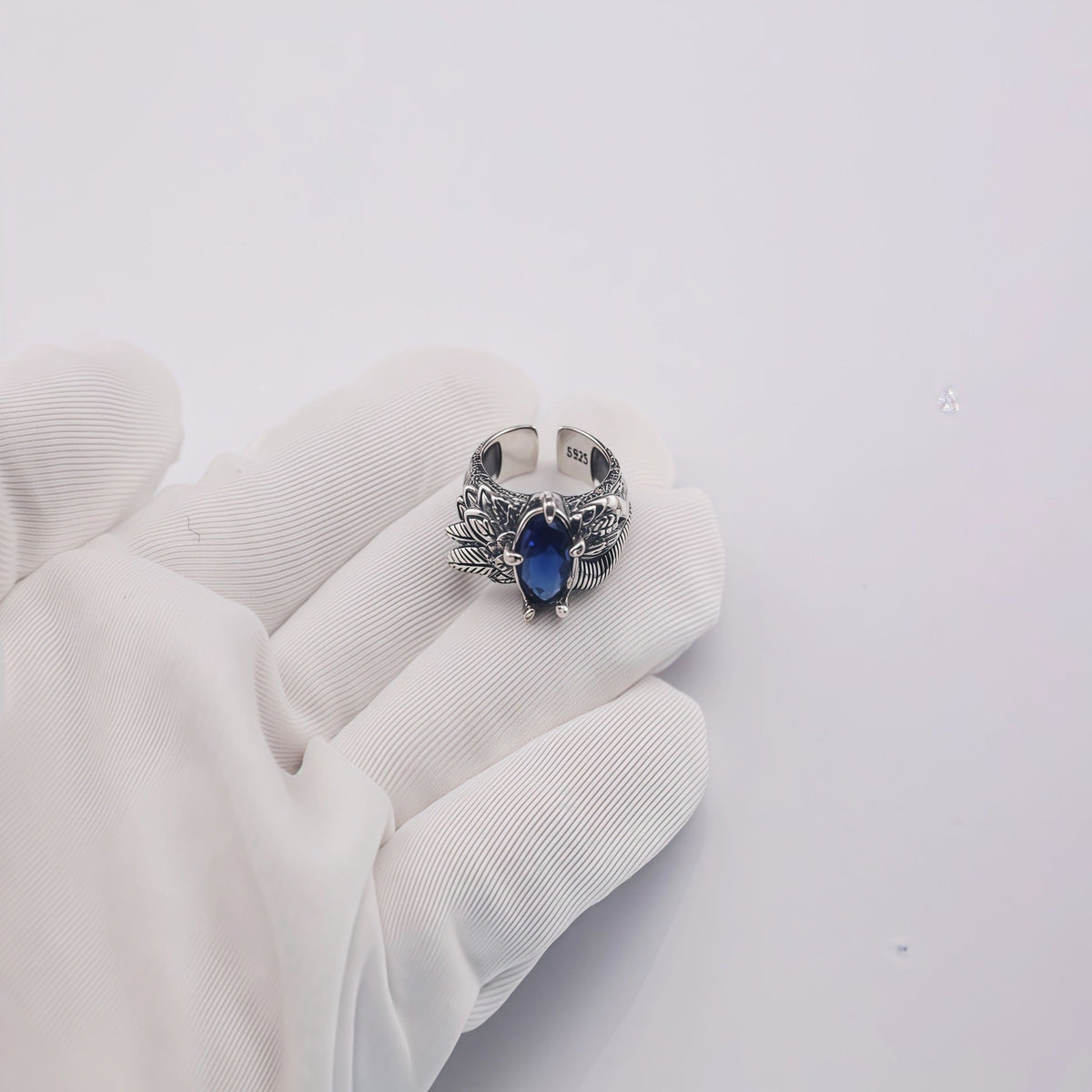 Retro feather sapphire open ring - MERGE.DAY.1.FREESTYLE