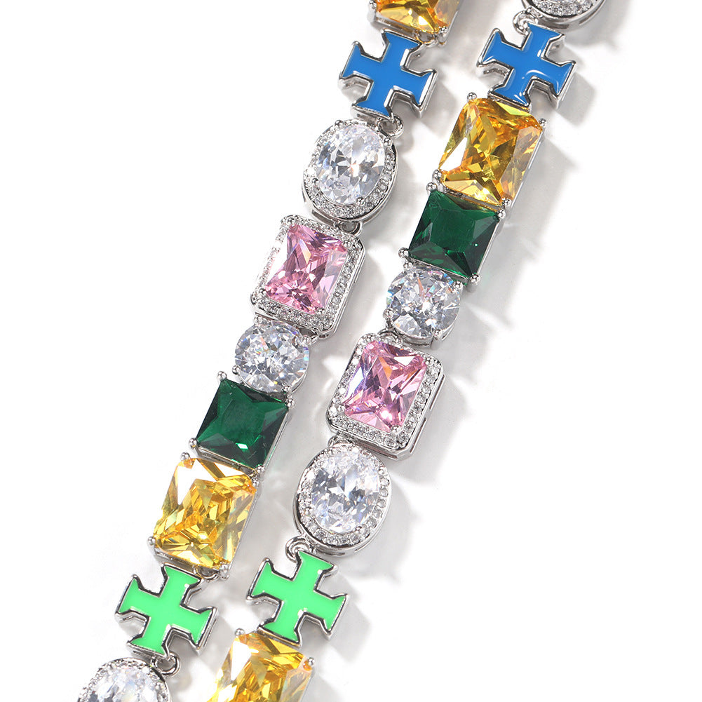 Hip-hop necklace with colorful zircon inlays and a square cross - MERGE.DAY.1.FREESTYLE