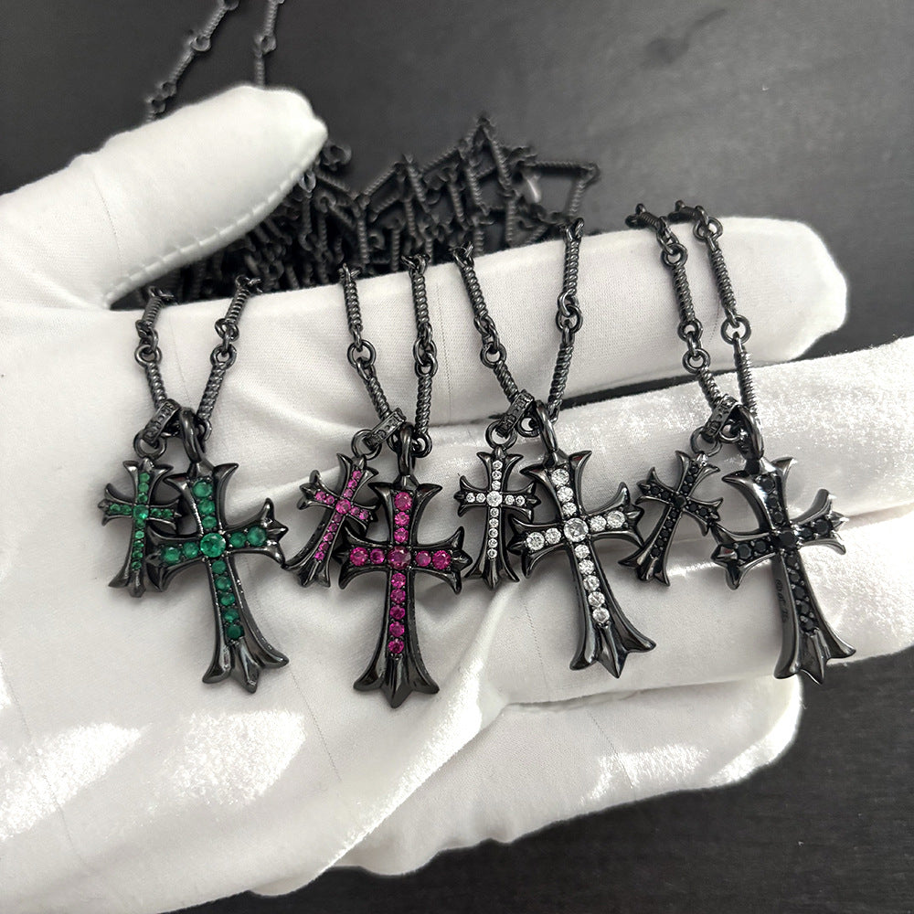 black double cross diamond Bamboo necklace - MERGE.DAY.1.FREESTYLE