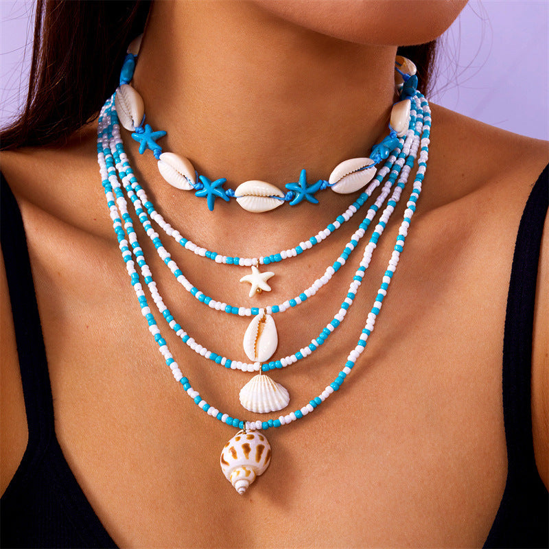 starfish necklace pearl multi-layer stacking necklace - MERGE.DAY.1.FREESTYLE