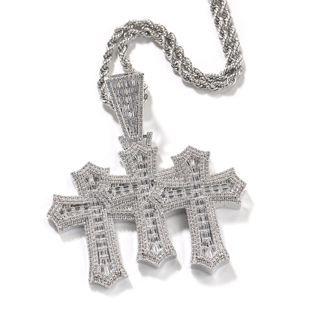 mens gold chain cross diamond-studded necklace - MERGE.DAY.1.FREESTYLE