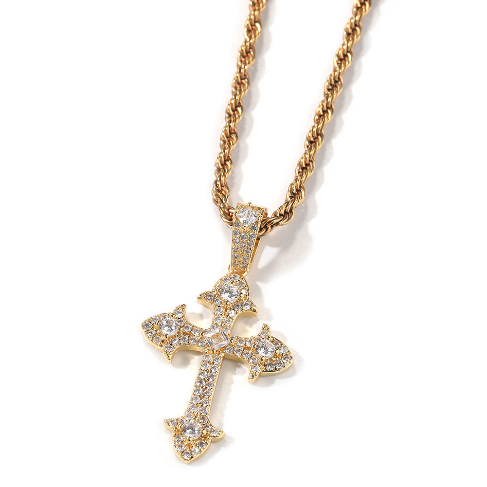 Hip-Hop Diamond-Encrusted Zircon Cross Necklace - MERGE.DAY.1.FREESTYLE