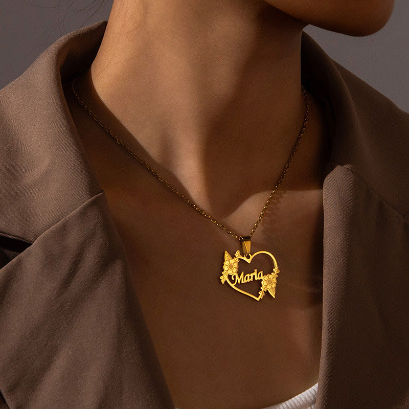 Hollow Love Customized Name Necklace Laser Marked Clavicle Chain - MERGE.DAY.1.FREESTYLE