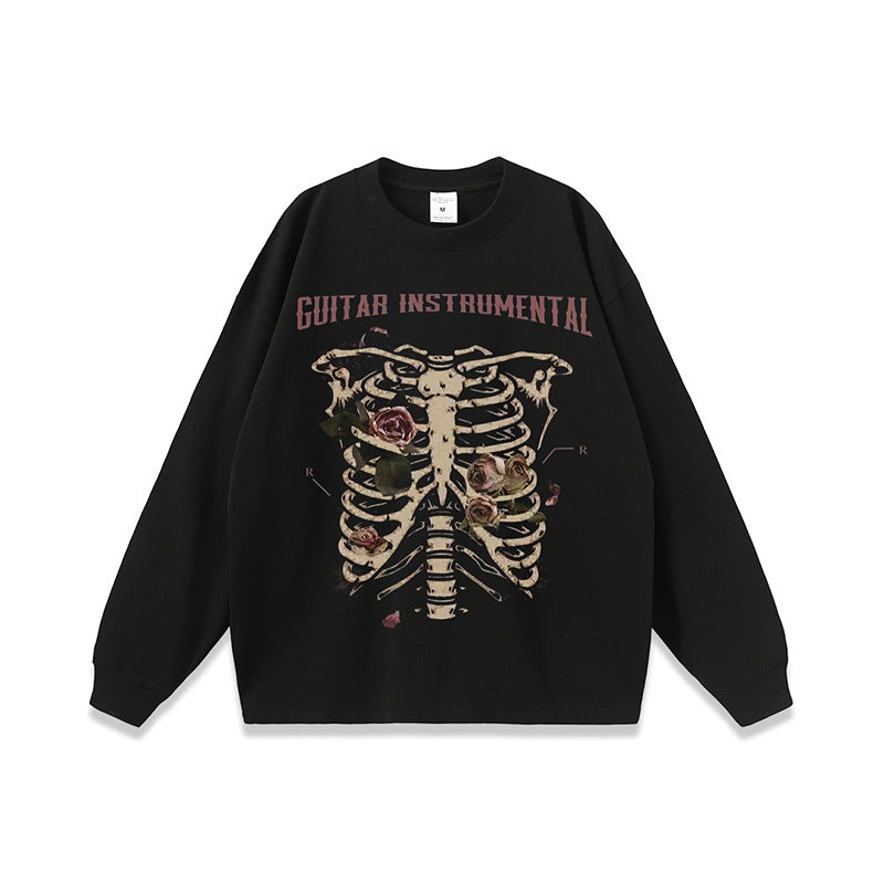 Rose skull print hip-hop T-shirt - MERGE.DAY.1.FREESTYLE