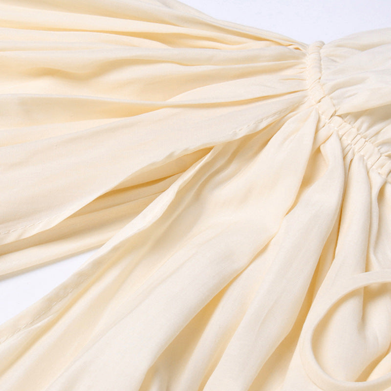 French Palace Style V-Neck Long Sleeve Shawl Pleated Ruffle Dress - MERGE.DAY.1.FREESTYLE