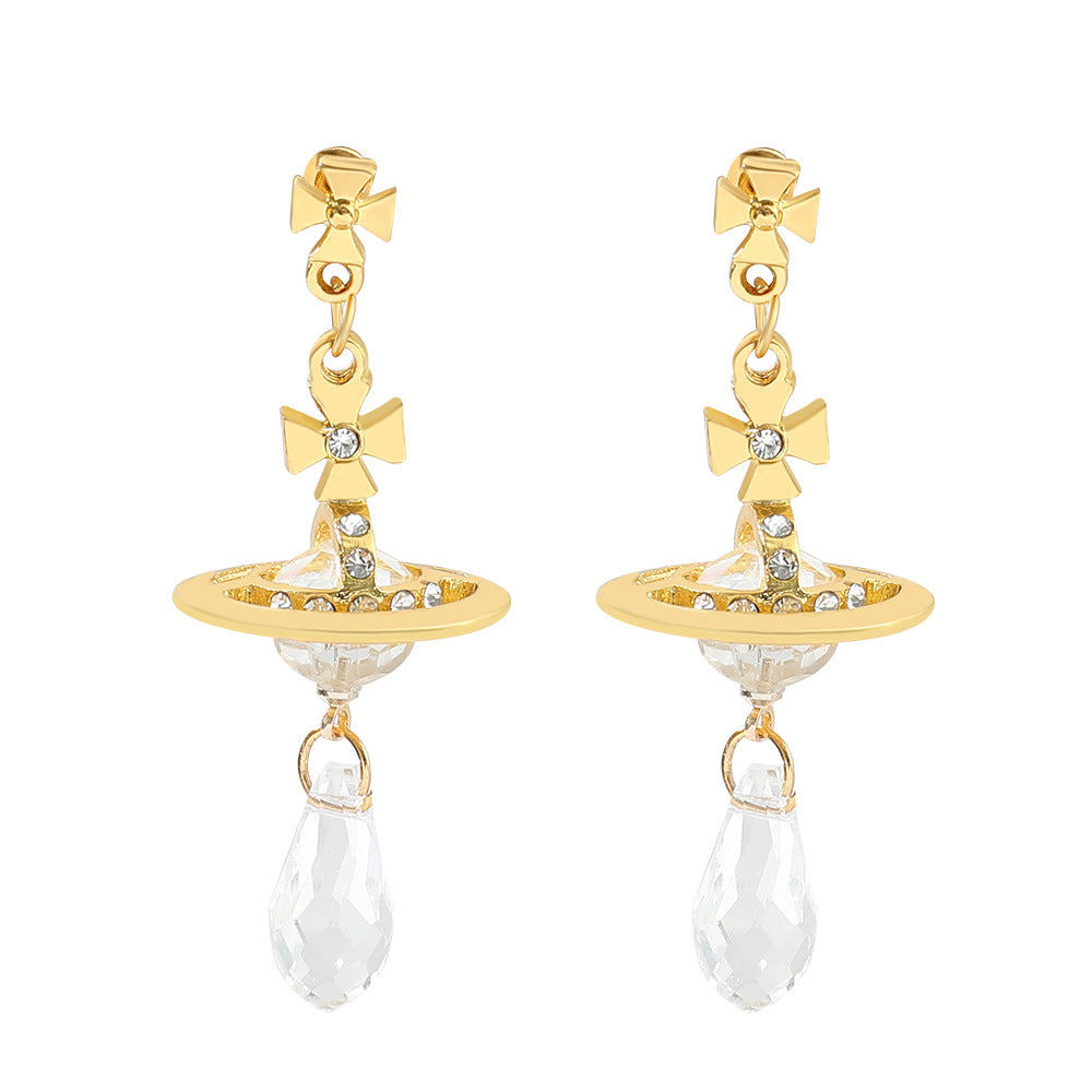 Saturn necklace, teardrop colored diamond earrings, Saturn earrings - MERGE.DAY.1.FREESTYLE