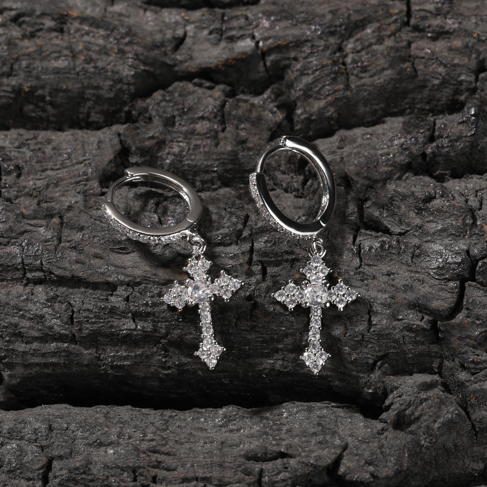Hip-hop cubic zirconia cross earrings - MERGE.DAY.1.FREESTYLE