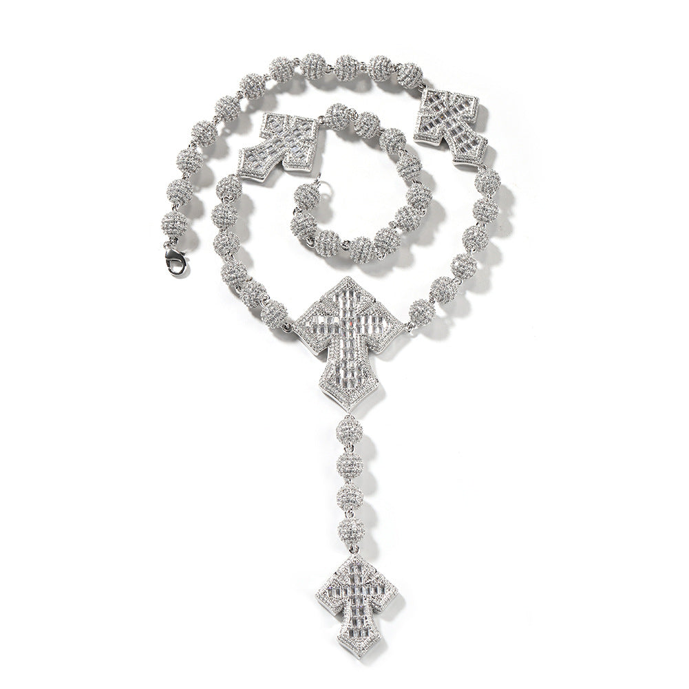 Hip Hop Beaded Zirconia Cross Necklace - MERGE.DAY.1.FREESTYLE
