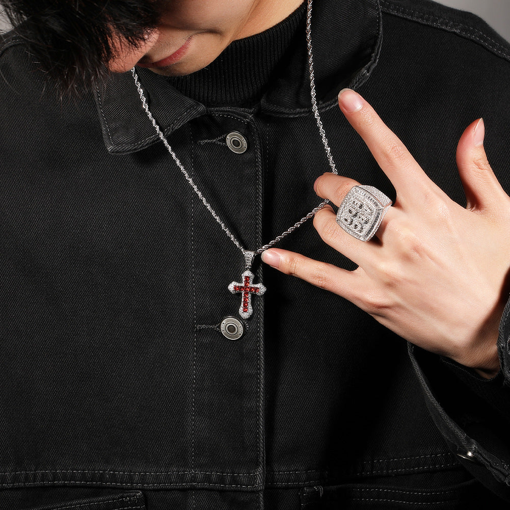 Blue Zircon Cross Hip-hop Necklace - MERGE.DAY.1.FREESTYLE