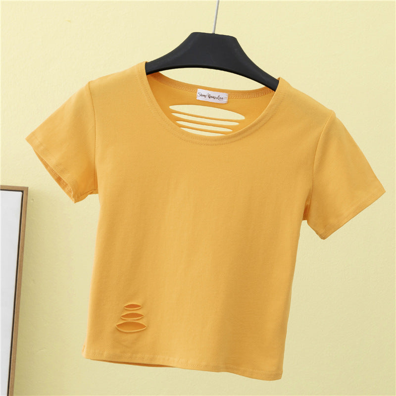 Summer ripped tight backless high waist T-shirt - MERGE.DAY.1.FREESTYLE