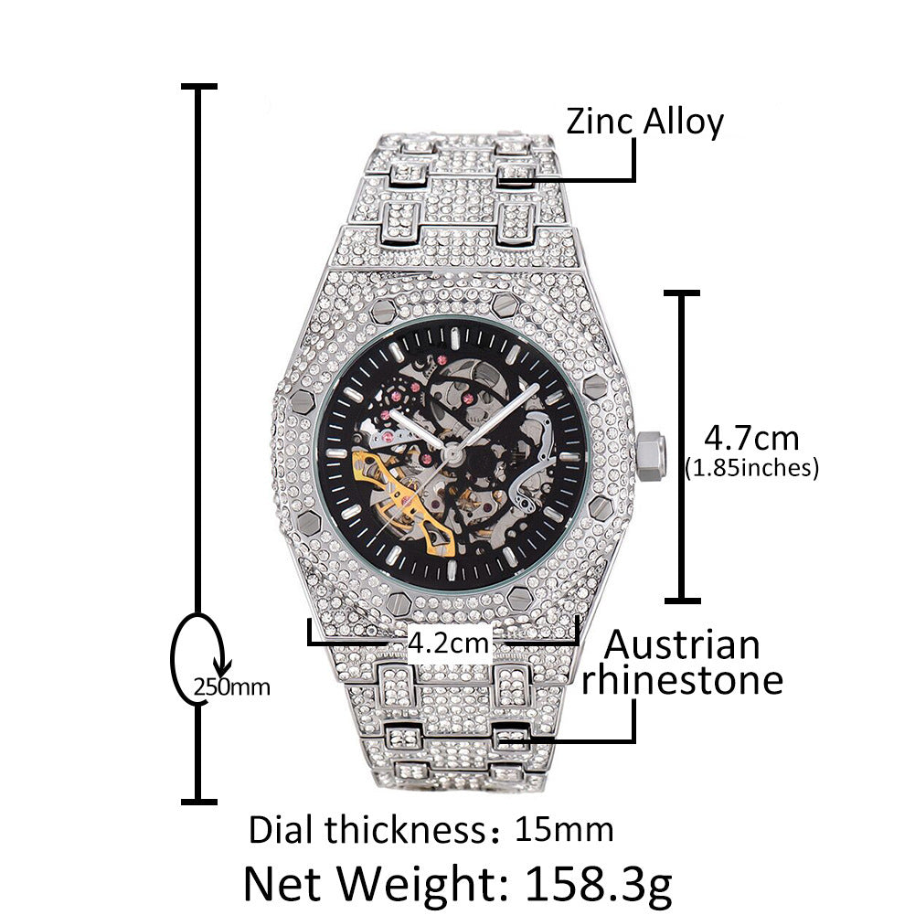 Hip Hop Full Diamond Hollow Case Mechanical Watch - MERGE.DAY.1.FREESTYLE