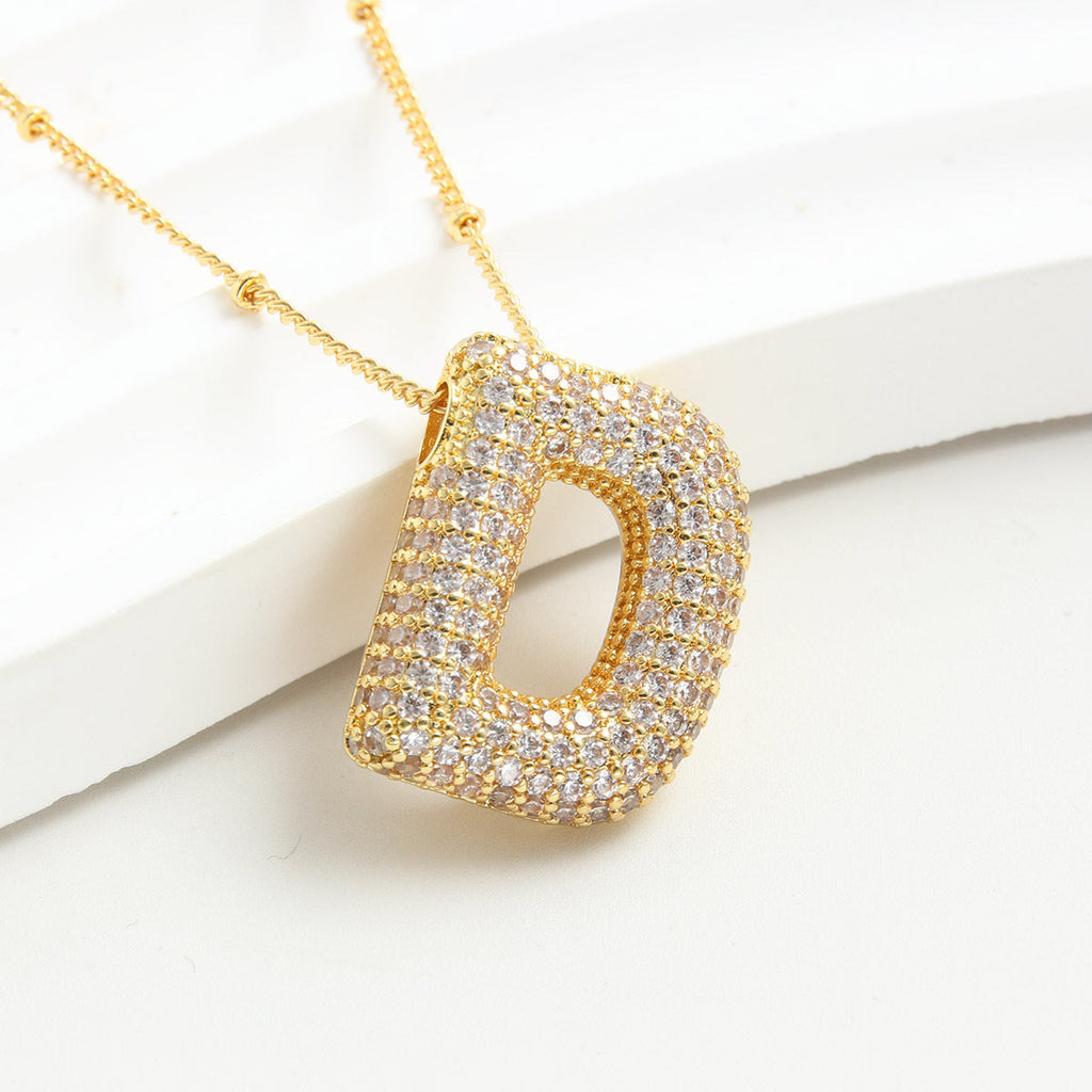 Bubble Initial Necklace 14k Gold Plated Cubic Zirconia - MERGE.DAY.1.FREESTYLE