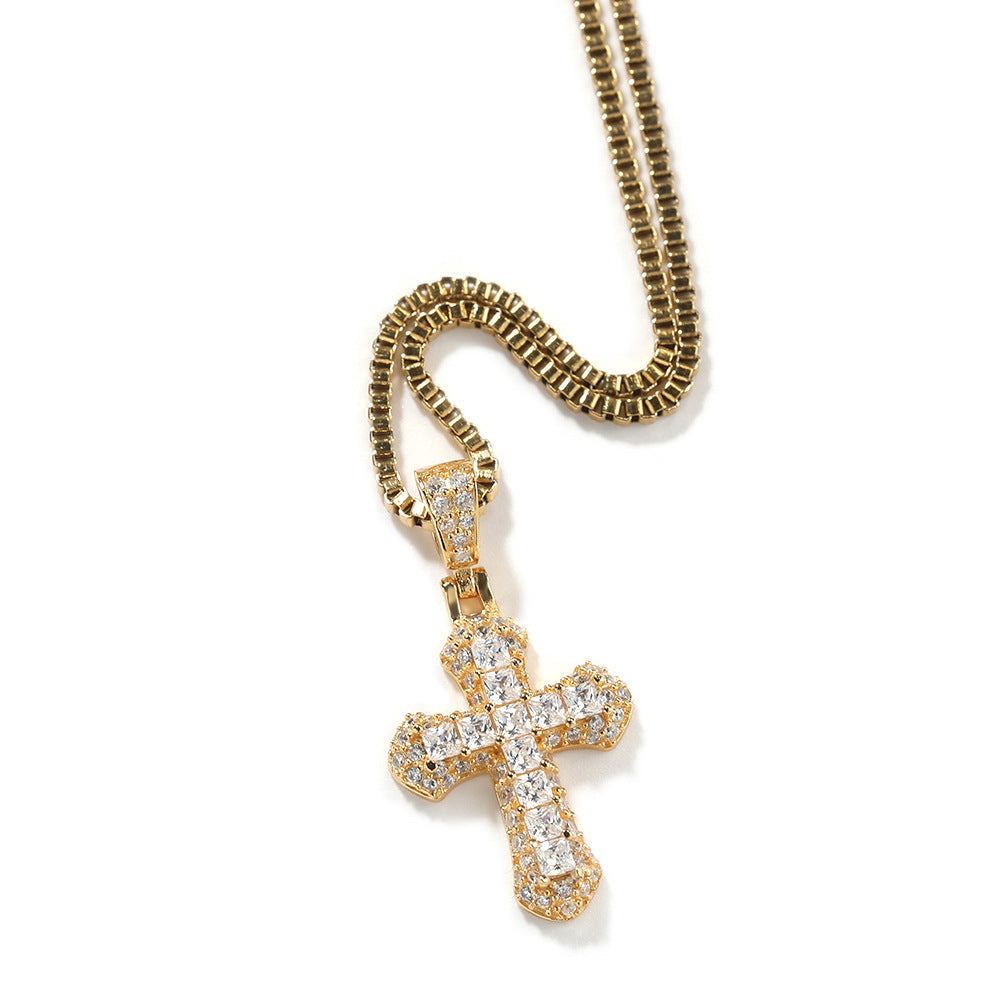 Gold-plated, diamond-encrusted mini cross necklace - MERGE.DAY.1.FREESTYLE