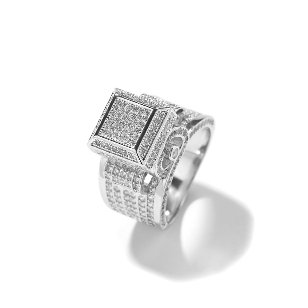 Hip-hop square diamond-encrusted couple ring - MERGE.DAY.1.FREESTYLE