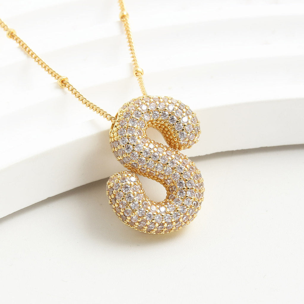 Bubble Initial Necklace 14k Gold Plated Cubic Zirconia - MERGE.DAY.1.FREESTYLE