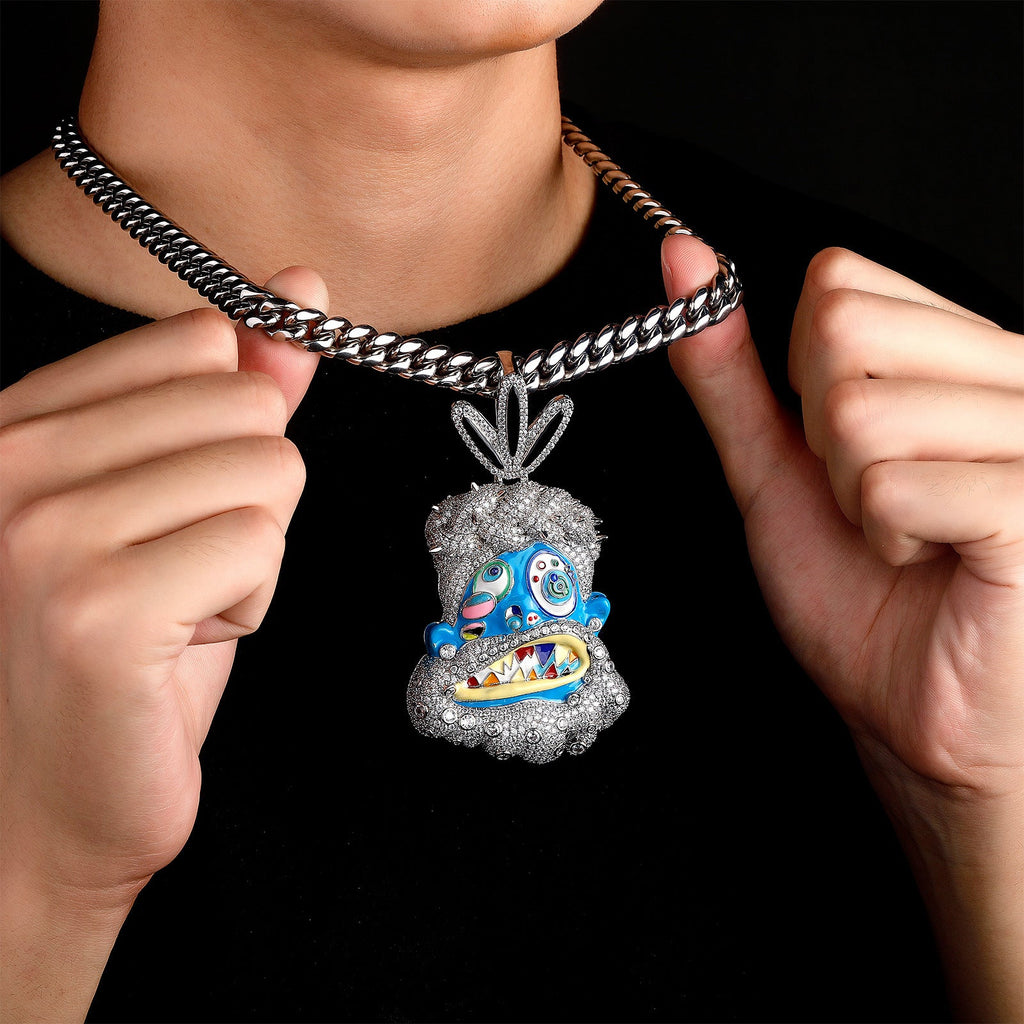 Diamond-studded colorful dripping oil cartoon head hip-hop pendant necklace wholesale - MERGE.DAY.1.FREESTYLE