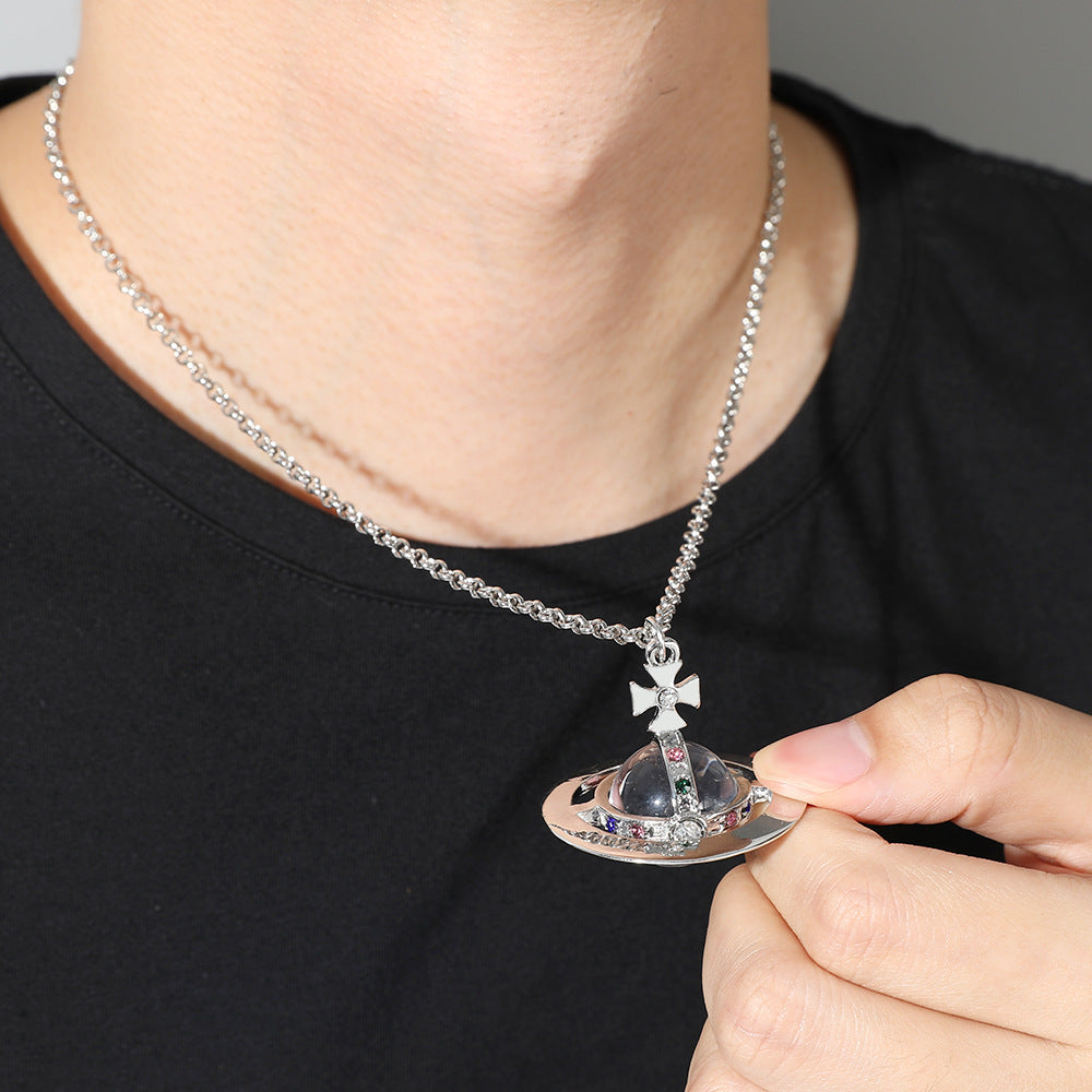 Saturn necklace, teardrop colored diamond earrings, Saturn earrings - MERGE.DAY.1.FREESTYLE