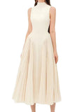 Pleated round neck sleeveless A dress with waist slimming long skirt - MERGE.DAY.1.FREESTYLE