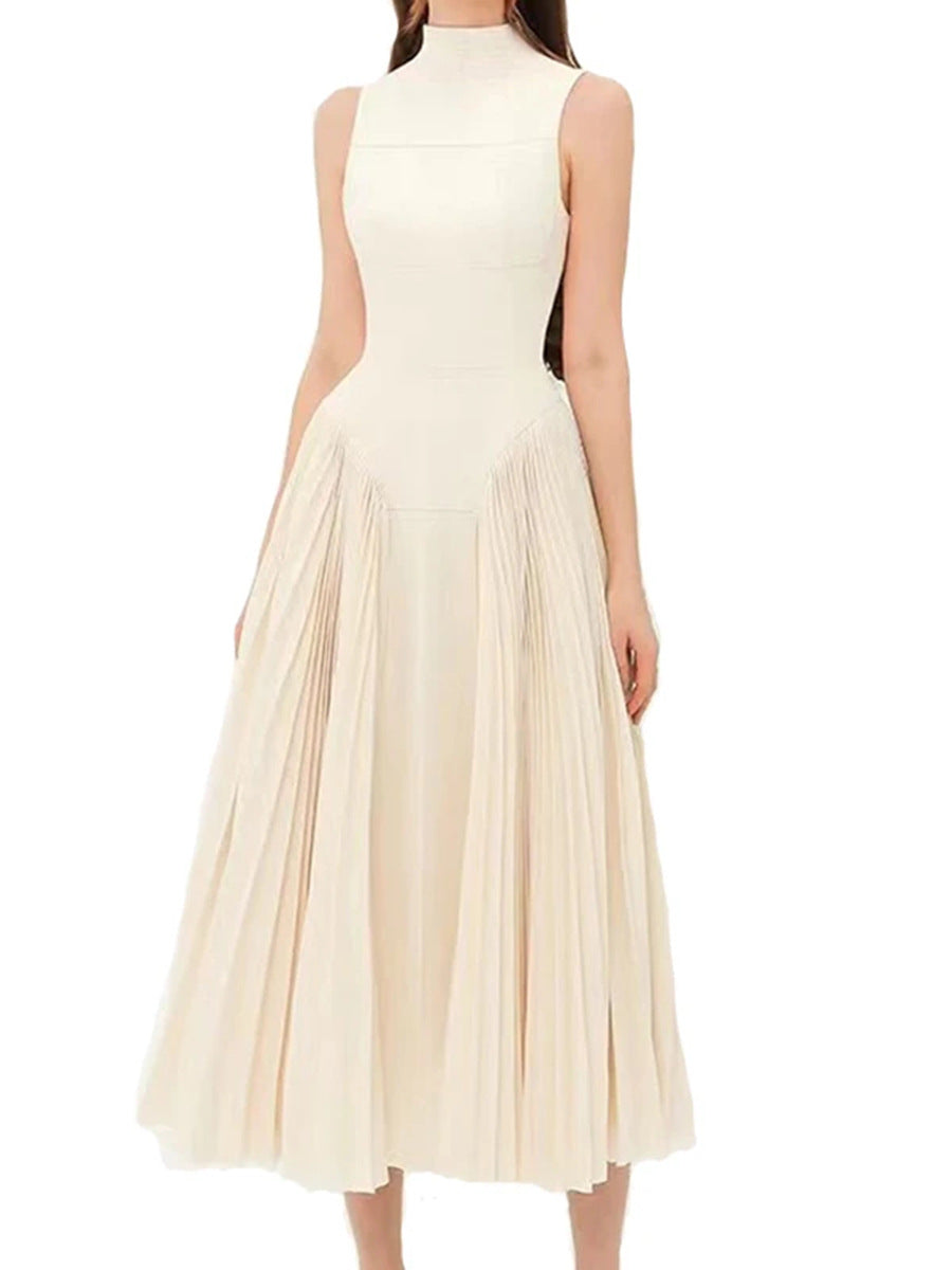 Pleated round neck sleeveless A dress with waist slimming long skirt - MERGE.DAY.1.FREESTYLE