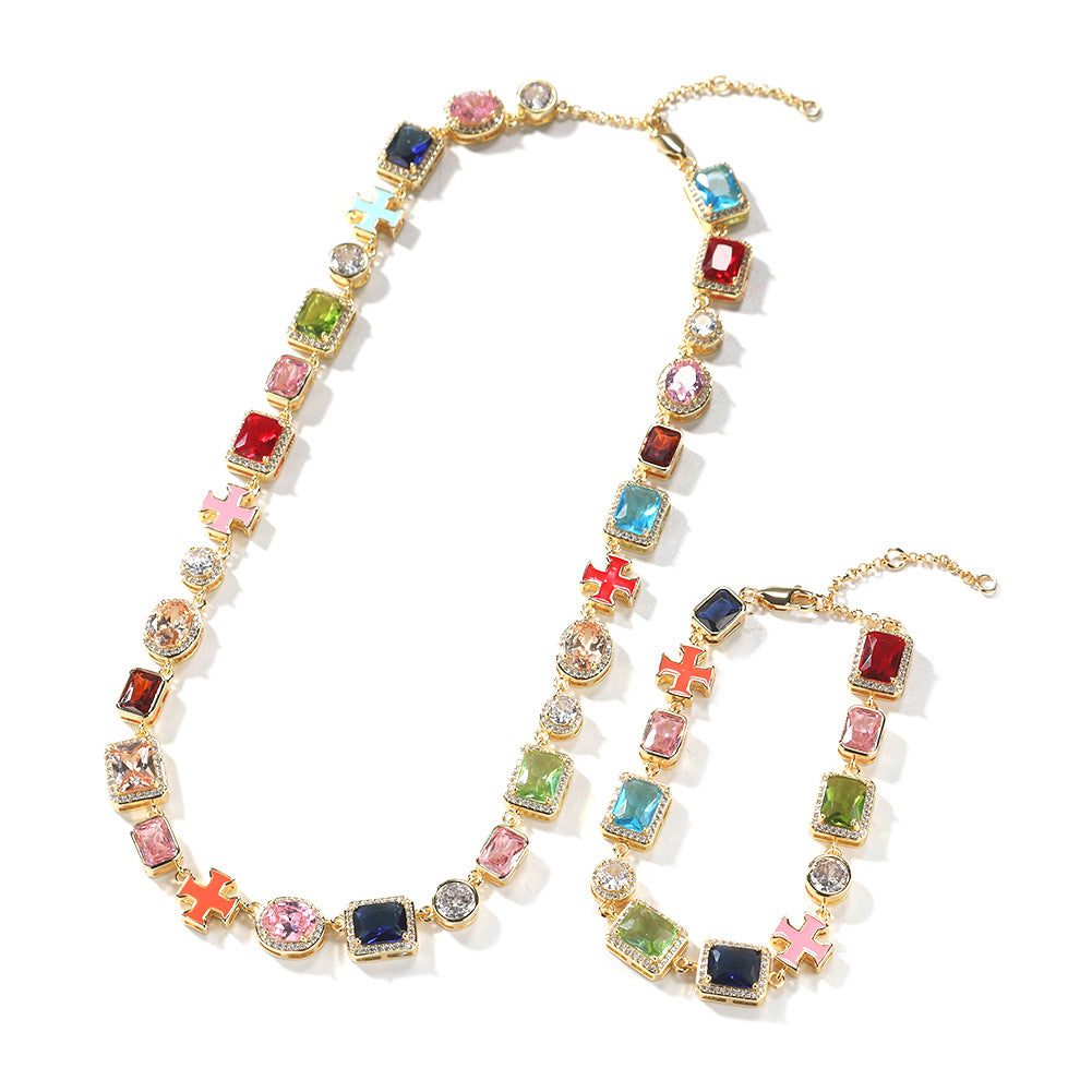 Exquisite diamond-encrusted colored gemstone bracelet and necklace - MERGE.DAY.1.FREESTYLE