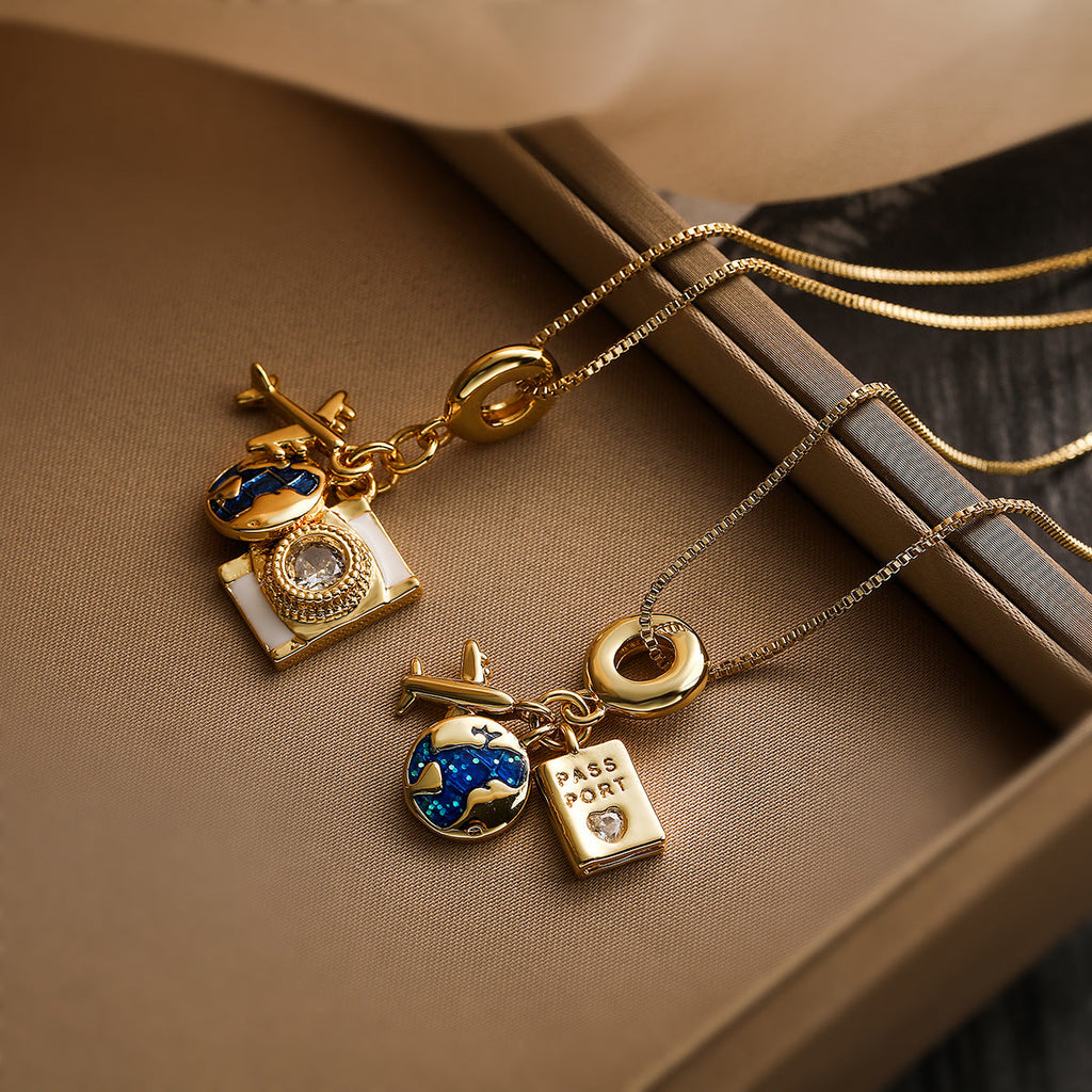 Zircon Camera Passport Pendant Necklace - MERGE.DAY.1.FREESTYLE