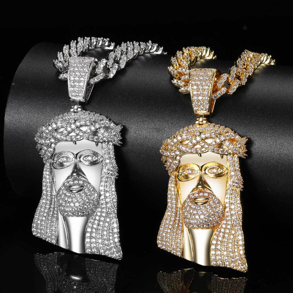 Micro Paved Zircon Jesus Head Hip Hop Men's Pendant Necklace - MERGE.DAY.1.FREESTYLE