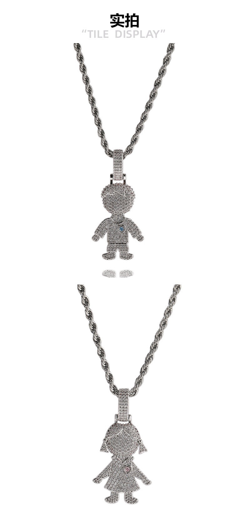 Cartoon Diamond Couple Pendant Necklace - MERGE.DAY.1.FREESTYLE