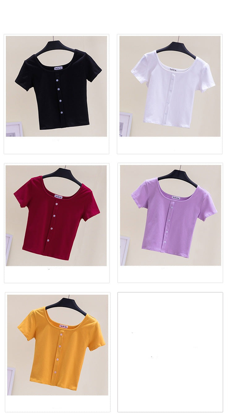 Collarbone Square Neck High Waist Navel T-Shirt Top - MERGE.DAY.1.FREESTYLE