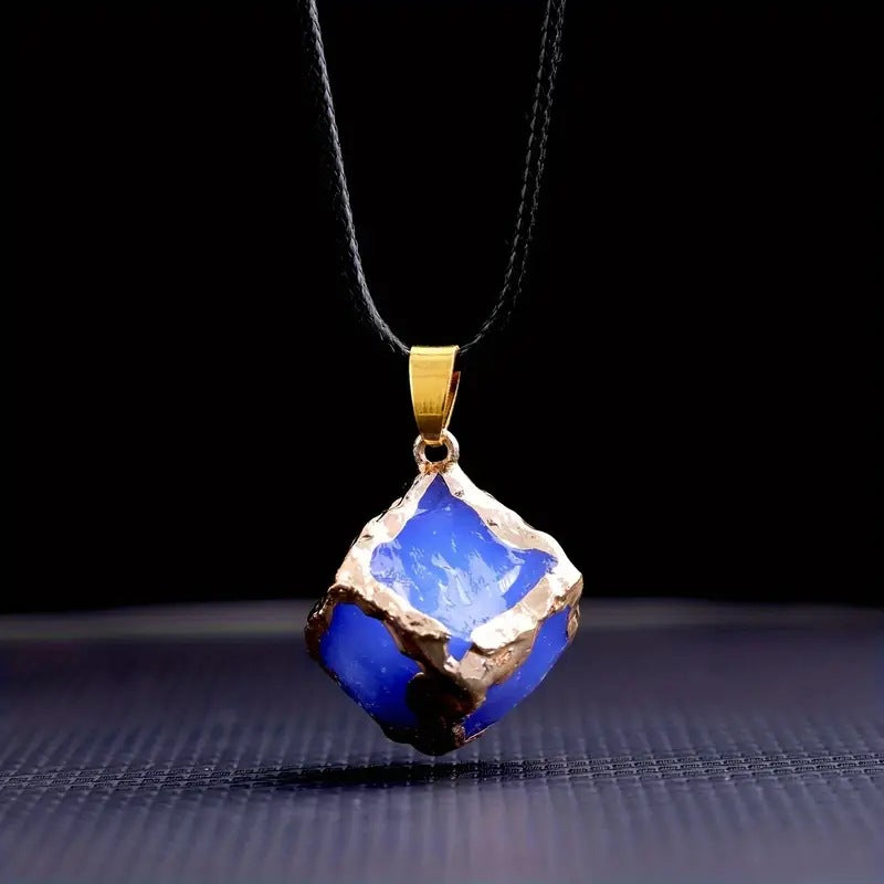 Natural stone mixed color crystal gold edge pendant - MERGE.DAY.1.FREESTYLE