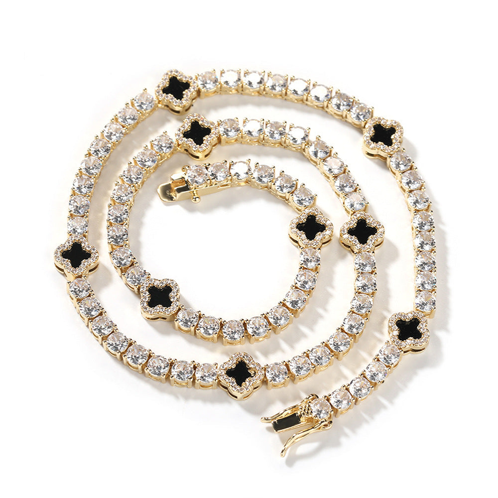 Hip-hop four-leaf clover diamond tennis chain necklace bracelet - MERGE.DAY.1.FREESTYLE