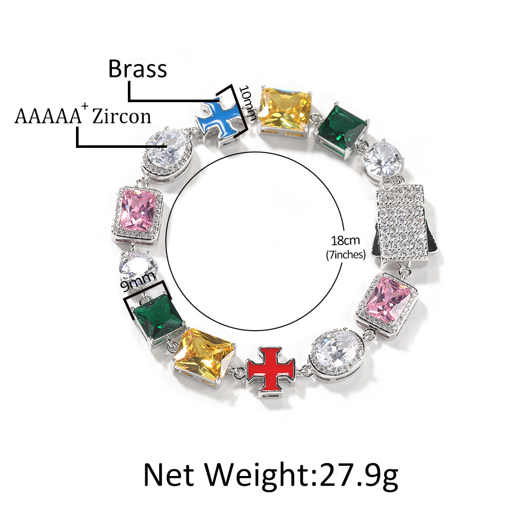 Hip-hop necklace with colorful zircon inlays and a square cross - MERGE.DAY.1.FREESTYLE