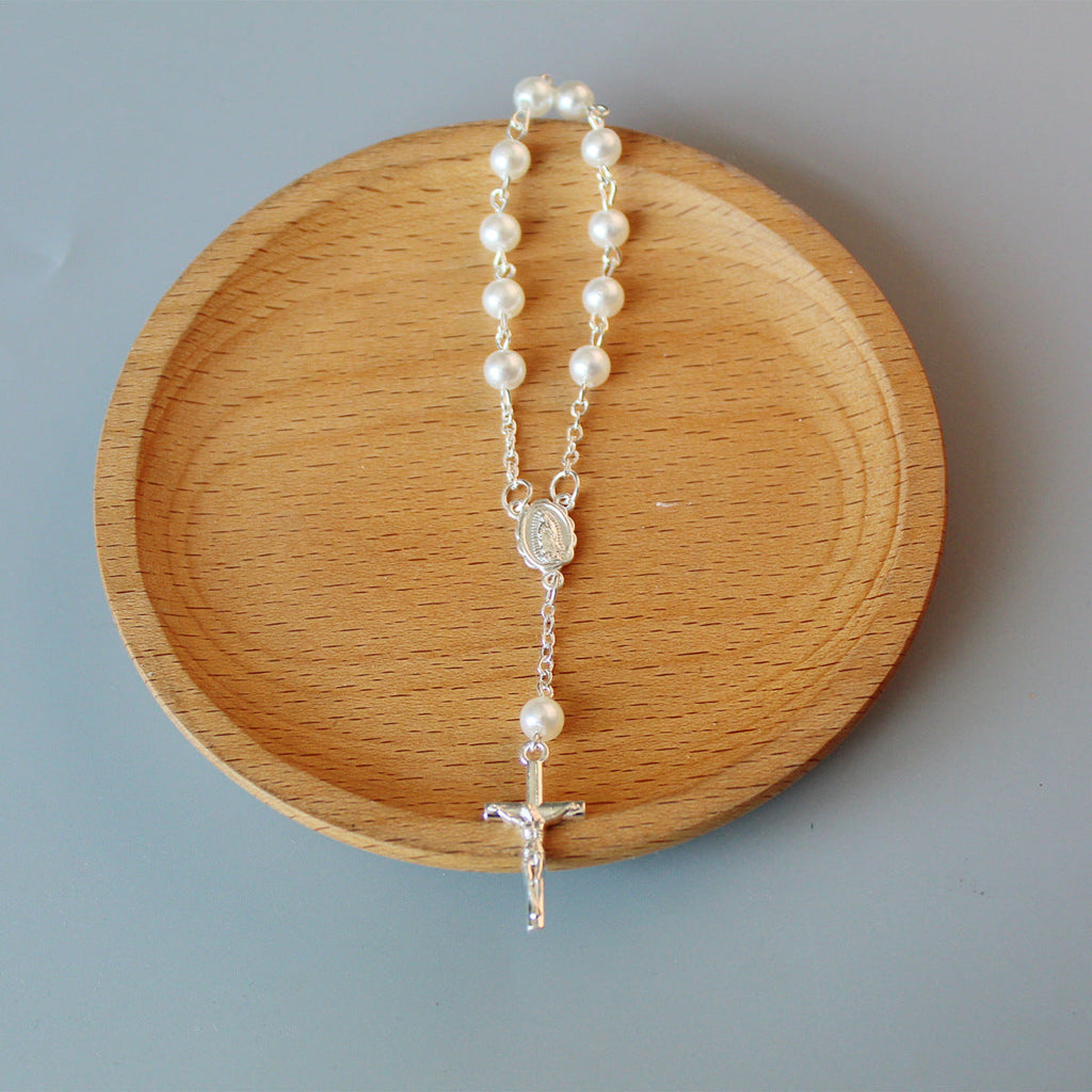 rosary pearl cross full moon blessing bracelet - MERGE.DAY.1.FREESTYLE