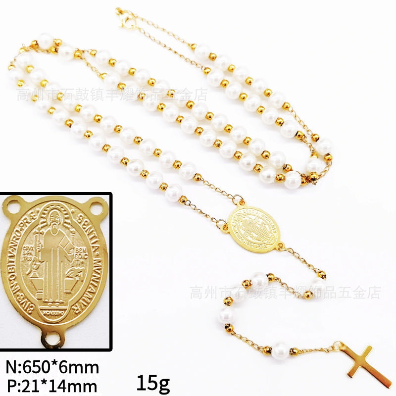 rosary necklace 6mm cross necklace - MERGE.DAY.1.FREESTYLE