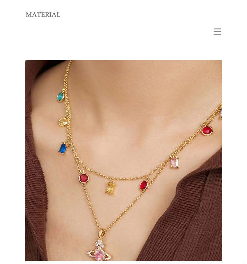 Saturn Pendant Necklace Double Gemstone Inlaid Necklace - MERGE.DAY.1.FREESTYLE