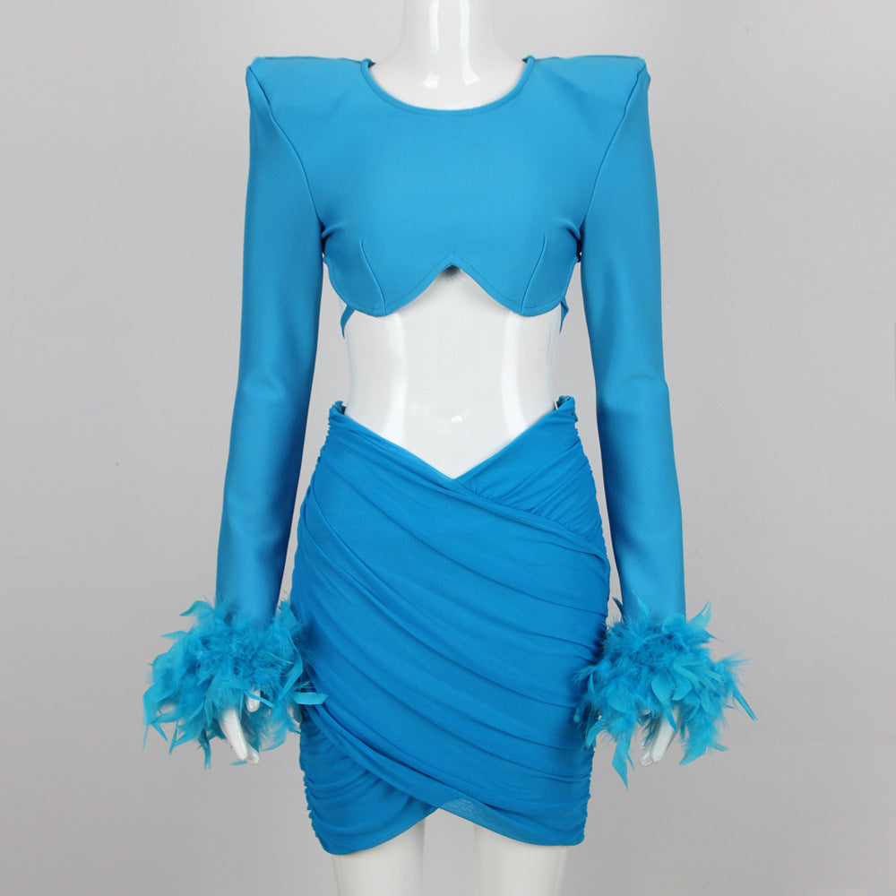 Commuting temperament feather long-sleeved dress French dress - MERGE.DAY.1.FREESTYLE
