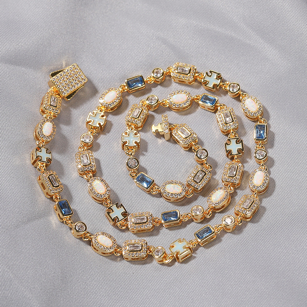 6mm blue colored gemstone bracelet with diamonds - MERGE.DAY.1.FREESTYLE