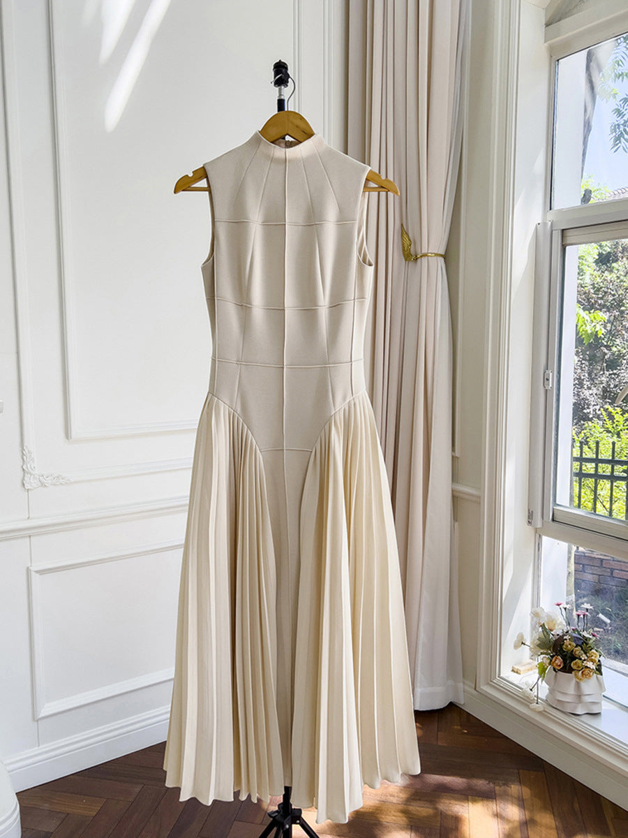 Pleated round neck sleeveless A dress with waist slimming long skirt - MERGE.DAY.1.FREESTYLE