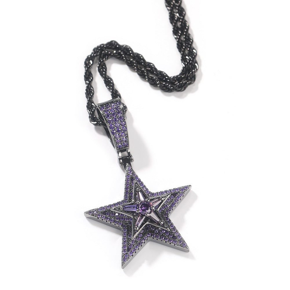Hip-hop diamond-studded rotating five-pointed star necklace - MERGE.DAY.1.FREESTYLE