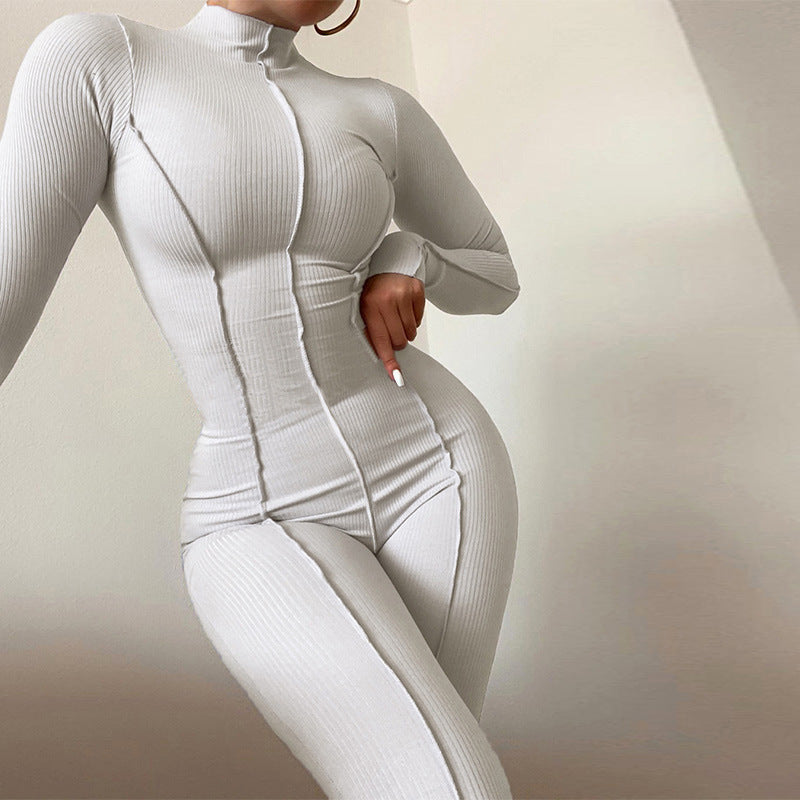 Women's high collar tight high waist casual solid color sports jumpsuit for women - MERGE.DAY.1.FREESTYLE